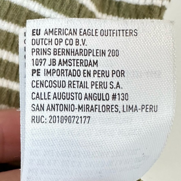 AE Green Striped Lettuce Hem Crop Top S - Picture 6 of 8